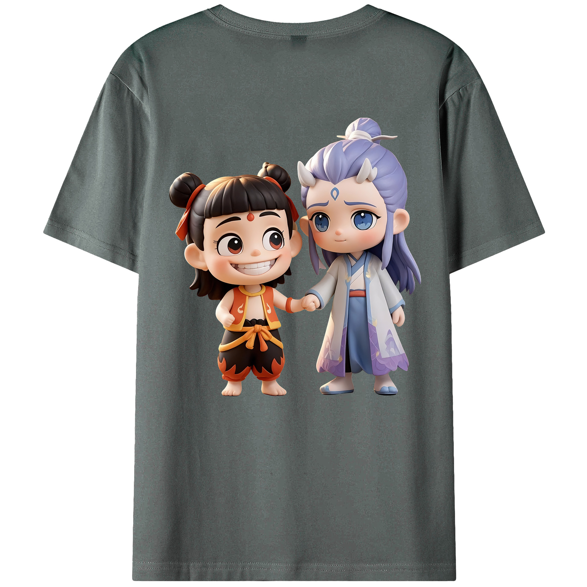 （画像用） Ne Zha 2 ナタ 魔童の大暴れ 綿100％半袖Tシャツ（背面プリント）